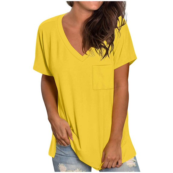XFLWAM Womens Summer Tie Dye Gradient Short Sleeve T Shirts Ombre V Neck Tops Loose Fit Yellow S