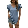 thumbnail image 1 of XFLWAM Womens Summer Tops Ruffle Short Sleeve V Neck T-Shirts Casual Loose Fit Blue XL, 1 of 5
