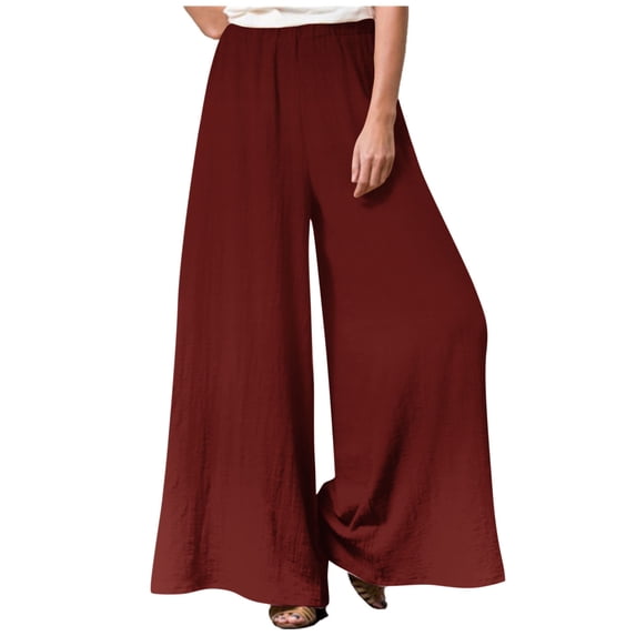 XFLWAM Womens Summer Trousers Casual High Waist Wide Leg Pants Long Palazzo Pants Solid Color Lounge Beach Trousers with Pockets
