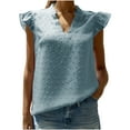 thumbnail image 1 of XFLWAM Womens Swiss Dot Tank Tops V Neck Ruffles Fly Sleeve Tunic Shirts Casual Sleeveless Cute Pom Pom Blouses Business Ladies Tops, 1 of 4