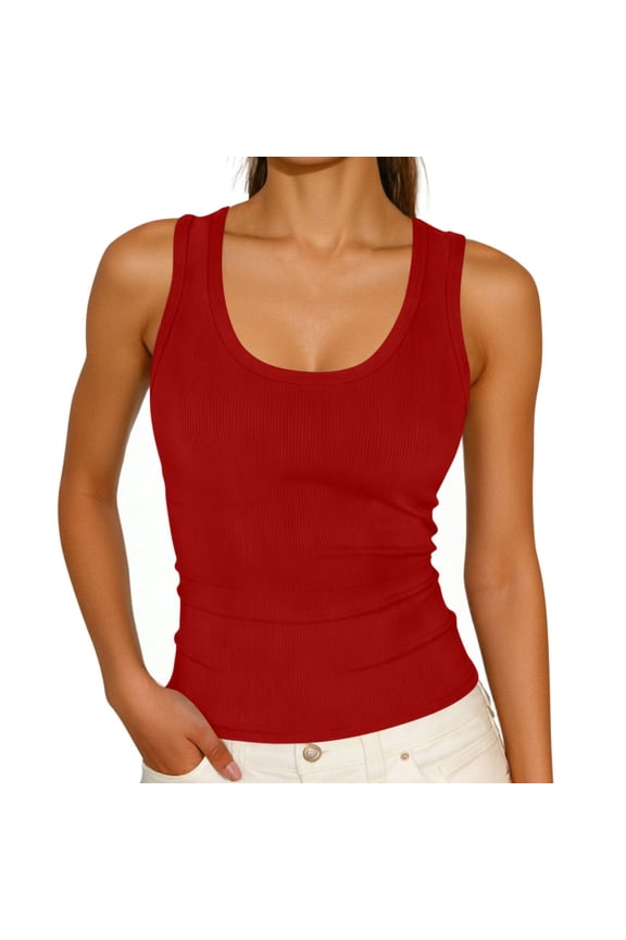 Womens Tank Tops Scoop Neck Ribbed Sleeveless Top Casual Basic Slim Fitted Racerback Cami Tee Shirts
