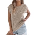 thumbnail image 1 of XFLWAM Womens Tops Crewneck Cable Knit Short Sleeve Sweater Loose Lightweight Blouses Dressy Casual Pullover Sweaters Tops, 1 of 8