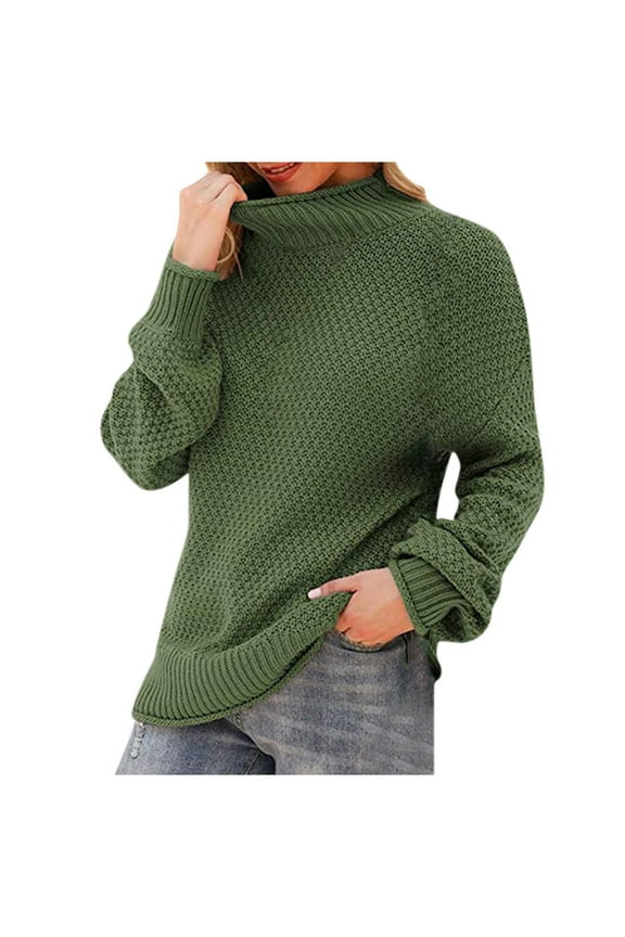 Womens Turtleneck Sweaters Batwing Long Sleeve Casual Loose Oversized Chunky Knit Pullover Jumper Tops Army Green M