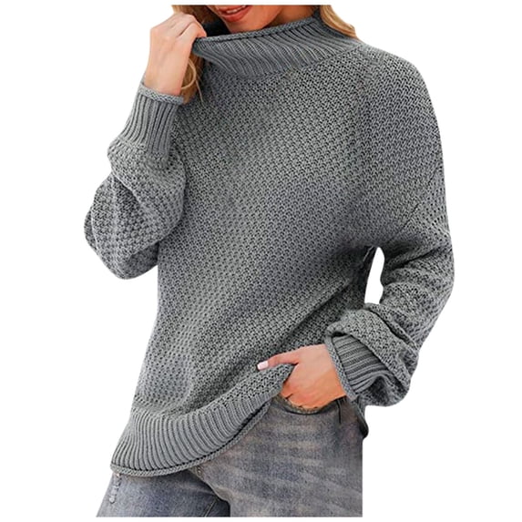 XFLWAM Womens Turtleneck Sweaters Batwing Long Sleeve Casual Loose Oversized Chunky Knit Pullover Jumper Tops Gray XL