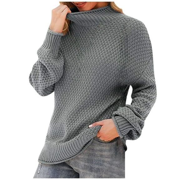 XFLWAM Womens Turtleneck Sweaters Batwing Long Sleeve Casual Loose Oversized Chunky Knit Pullover Jumper Tops Gray XXL