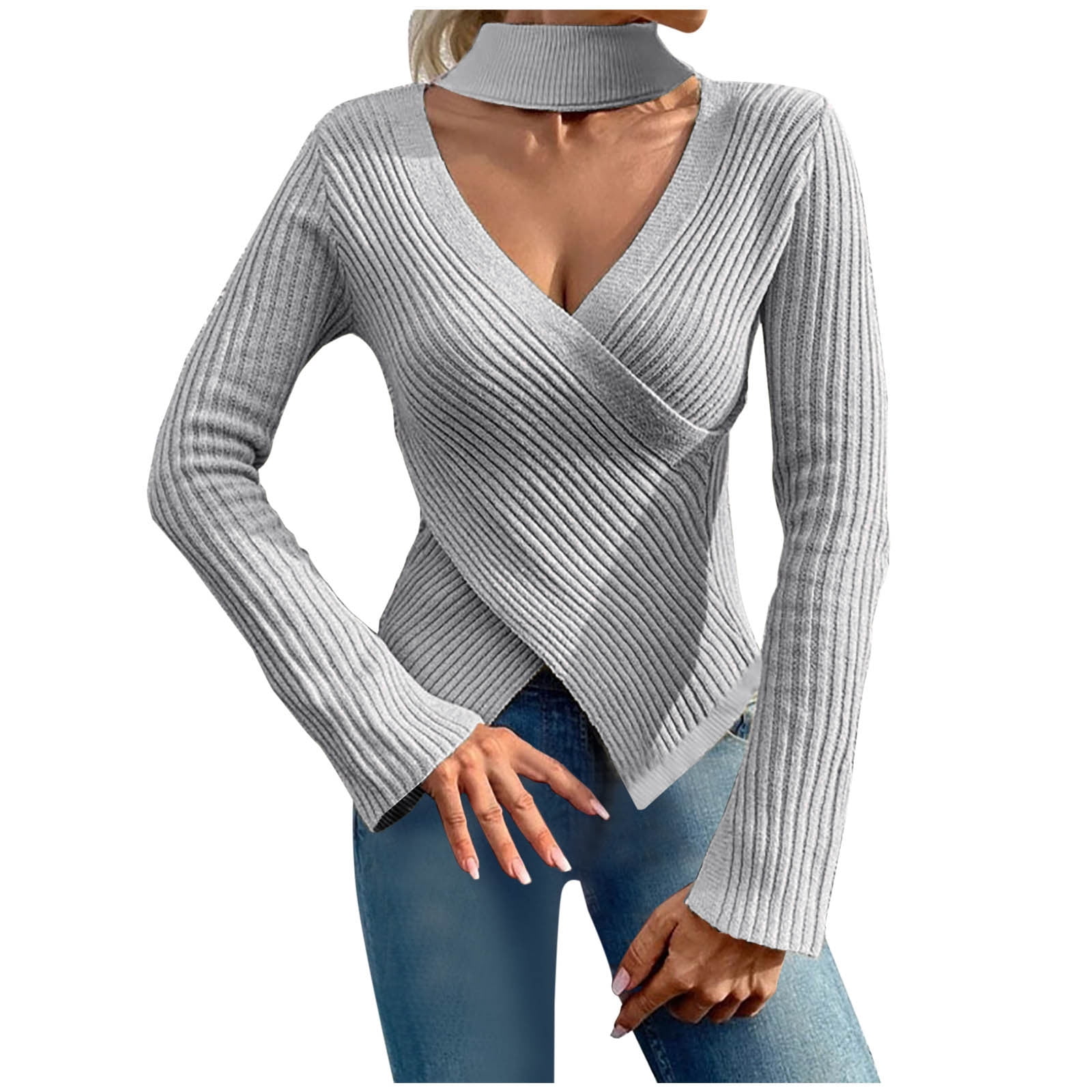V-Neck Long Sleeve Knotted Halter Sweater V-Neck Long Sleeve Knotted Halter Sweater