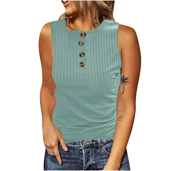 XFLWAM Womens V Neck Tank Tops Summer Ribbed Sleeveless Henley Shirts Sexy Low Cut Button Down Cami Knit Tees