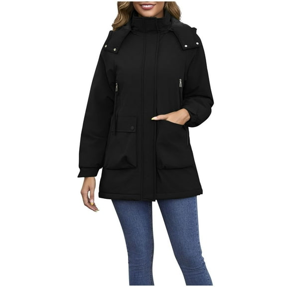 XFLWAM Womens Warm Winter Coat Fleece Lined Hooded Parka Anorak Waterproof Puffer Jacket Thickened Windbreakers with Pockets Black XXL