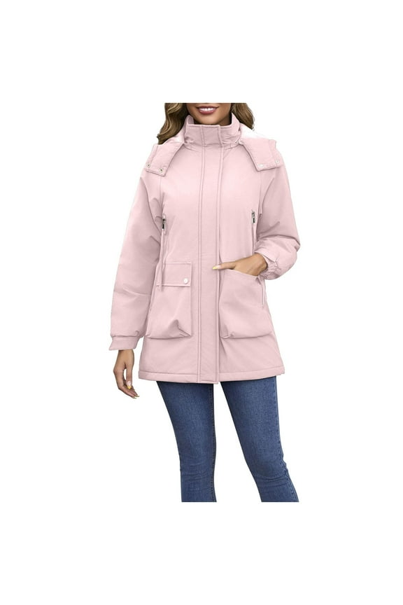 Womens Warm Winter Coat Fleece Lined Hooded Parka Anorak Waterproof Puffer Jacket Thickened Windbreakers with Pockets Pink XXL