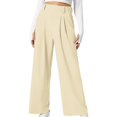 thumbnail image 1 of XFLWAM Womens Wide Leg Dress Pants Elastic High Waist Pleated Suit Pants Casual Loose Work Pants Business Office Slacks with Pocket Beige S, 1 of 9