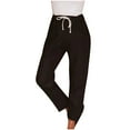 thumbnail image 1 of XFLWAM Womens Wide Leg Linen Pants High Waisted Drawstring Casual Crop Trousers with Pockets Black S, 1 of 9