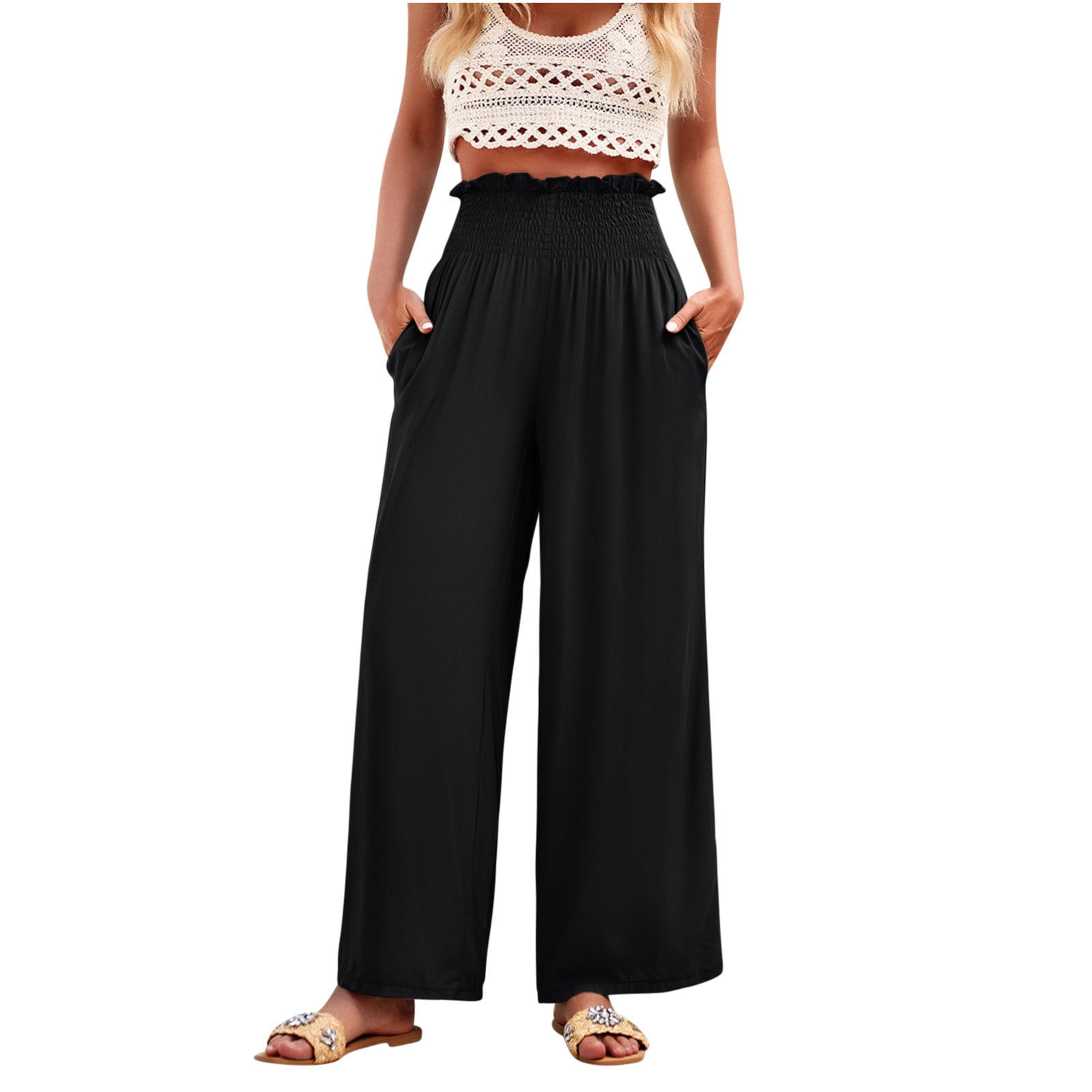 Pantalon Large Femme Palazzo - Coupe Wide Leg Avec Ceinture Corde - Taille 8 à 14 - Neuf Avec étiquettes