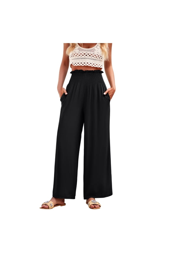 Womens Wide Leg Palazzo Pants High Waisted Flowy Lounge Pant Summer Beach Work Boho Casual Trousers