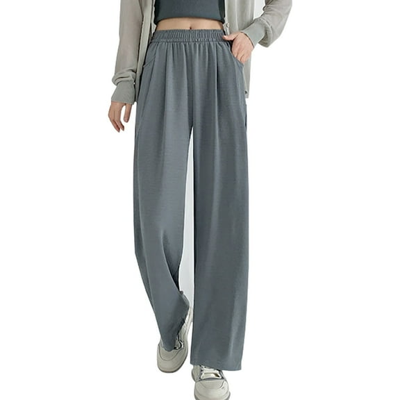 XFLWAM Womens Wide Leg Pants High Waisted Casual Pleated Lounge Pants Beach Travel Vacation Outfits with Pockets Gray XL