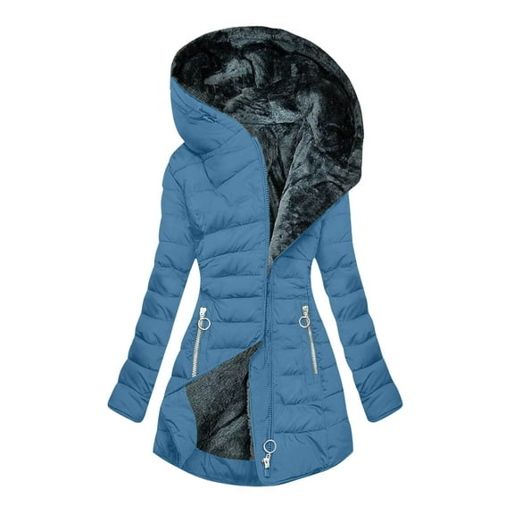 XFLWAM Womens Winter Coats Long Length Sherpa Fleece Lined Warm Heavy Jackets Thickened Windproof Outerwear with Hood Blue L