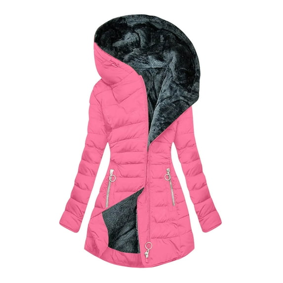 XFLWAM Womens Winter Coats Long Length Sherpa Fleece Lined Warm Heavy Jackets Thickened Windproof Outerwear with Hood Hot Pink S
