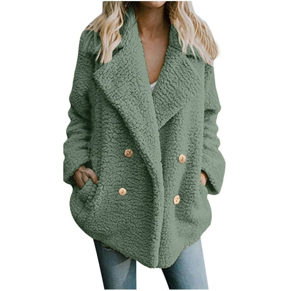 XFLWAM Womens Winter Fleece Teddy Bear Sherpa Jacket Lapel Button Down Coats with Pockets Outerwear