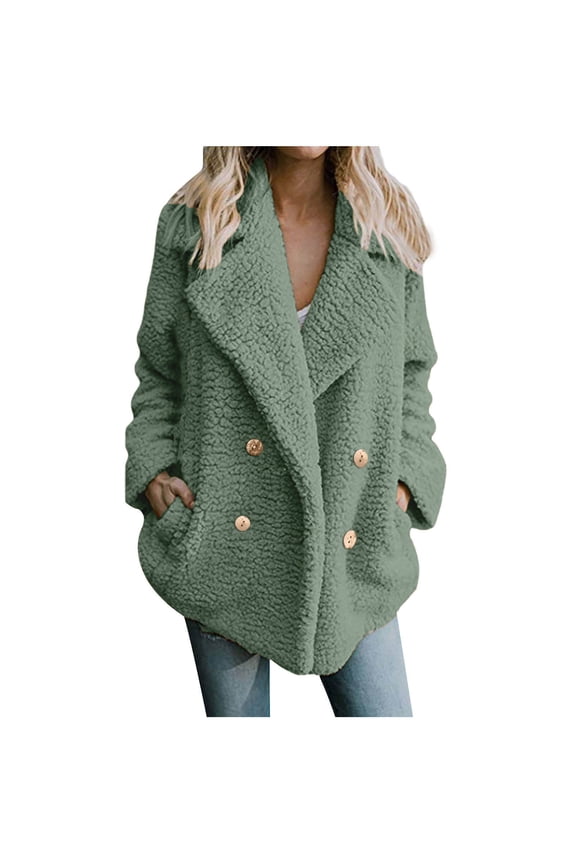 Womens Winter Fleece Teddy Bear Sherpa Jacket Lapel Button Down Coats with Pockets Outerwear