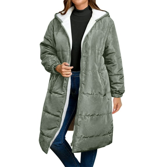 XFLWAM Womens Winter Long Coats Sherpa Fleece Lined Puffer Down Jacket Oversized Parka Coat Outerwear with Hood Gray XL