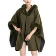 thumbnail image 1 of XFLWAM Womens Winter Warm Cape Faux Trim Layers Hooded Cardigan Cloak Poncho Batwing Sleeve Sweater Shawl Wrap Outwear Green, 1 of 4