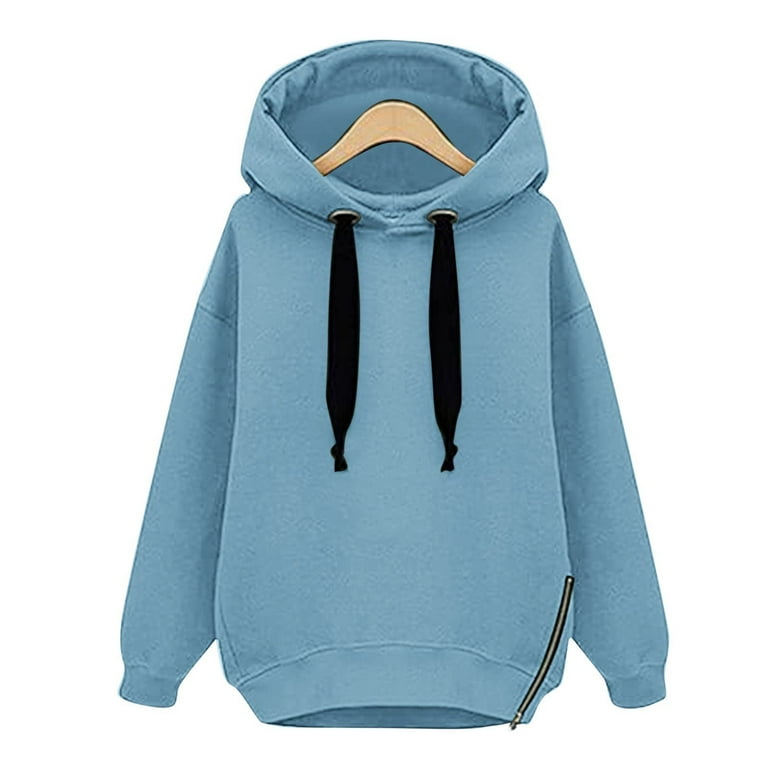 XFLWAM Womens Winter Warm Hoodies Solid Color Pullover Casual Sweatshirts Long Sleeve Tops Loose Hoodie with Pockets Light Blue XXL