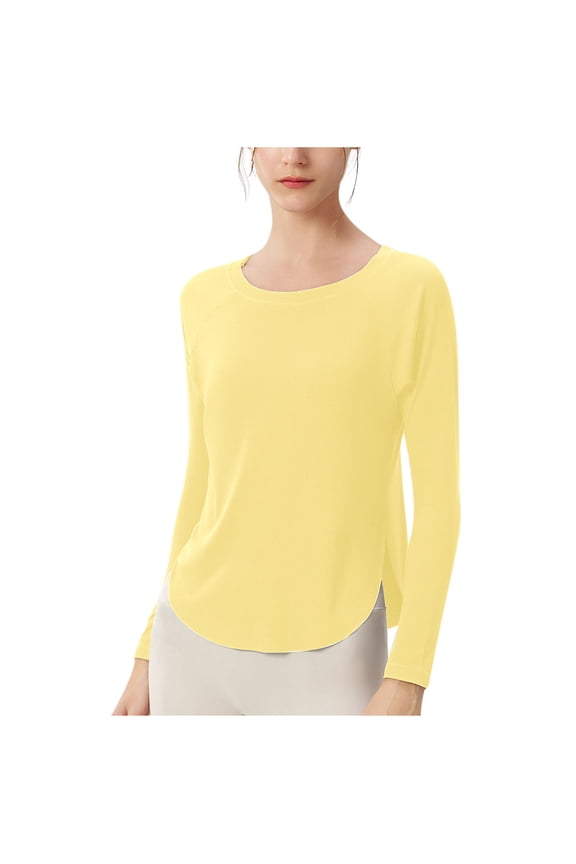Womens Workout Athletic Yoga Tops Long Sleeve Crew Neck T Shirts Side Split Basic Casual Loose Tunic Tops