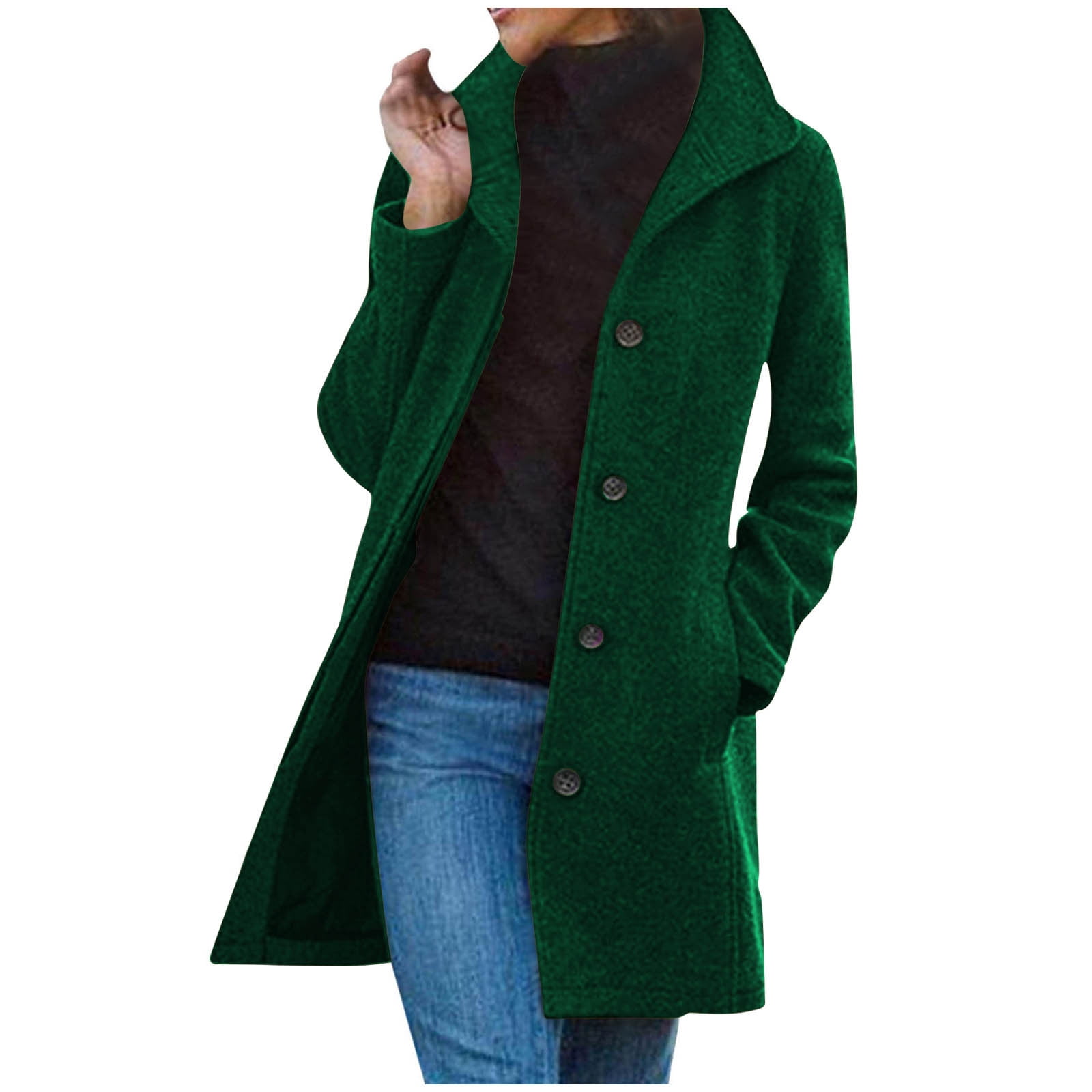 XFLWAM Women's Winter Wool Coat Stand Collar Single Breasted