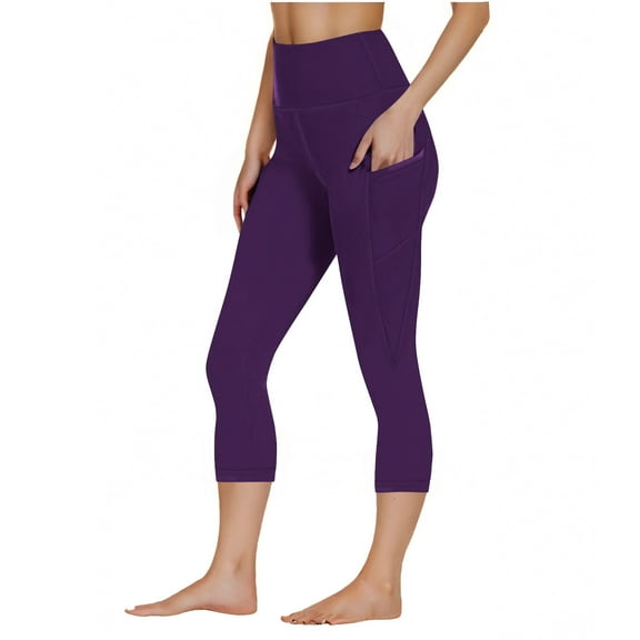XFLWAM Workout Leggings for Women Butt Lift Tummy Control Yoga Leggings High Waisted Athletic Capris Leggings with Pockets Dark Purple M
