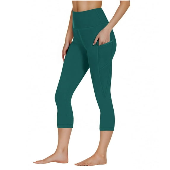 XFLWAM Workout Leggings for Women Butt Lift Tummy Control Yoga Leggings High Waisted Athletic Capris Leggings with Pockets Green XXL