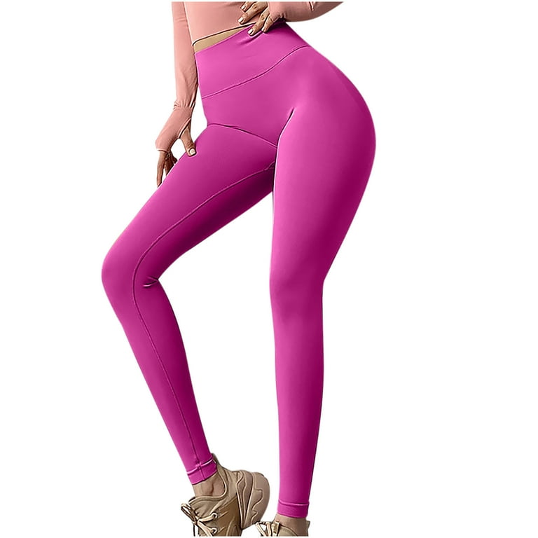 XFLWAM Workout Leggings for Women High Waist Tummy Control Buttery Soft Gym  Sport Yoga Pants Squat Proof Booty Tights Hot Pink S