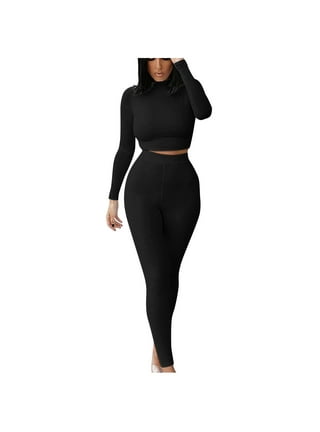 BLVB Workout Yoga Outfits for Women 2 Piece Ribbed Seamless Crop