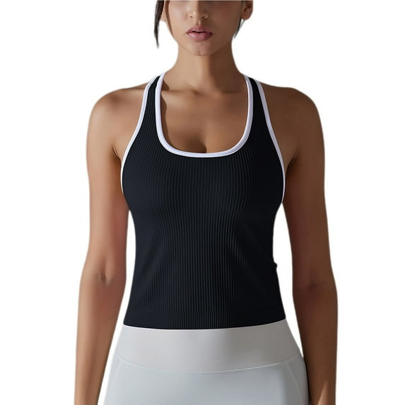 XFLWAM Workout Tank Top for Women Seamless Racerback Cropped Tops Ribbed Knit Slim-Fit Athletic Yoga Running Tops