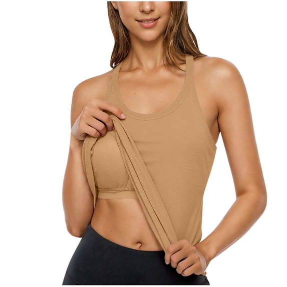 XFLWAM Workout Tank Tops for Women with Built in Bra Sleeveless Racerback Gym Tops Seamless Athletic Yoga Shirts