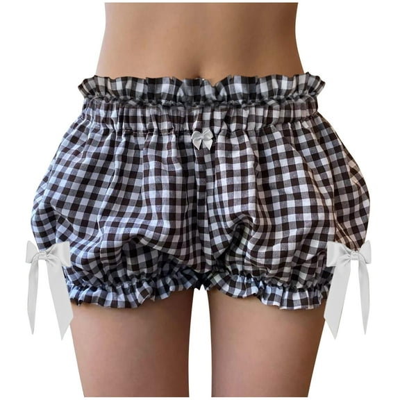 XFLWAM Y2K Bloomer Shorts for Womens Bow Tie Ruffle Plaid Pants Shorts Frilly Trim Gingham Pj Micro Shorts Low Waist Sleep Pajama Bottoms