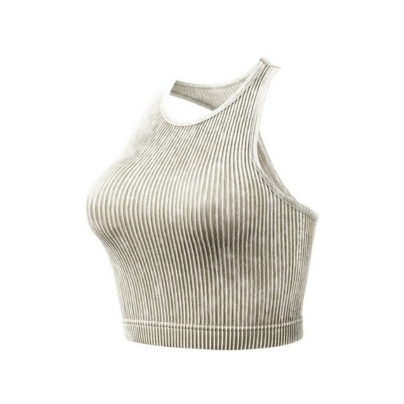 XFLWAM Yoga Bra for Women Ribbed Tank Tops for Women Summer Seamless Rib Knit Camisole Strappy Racerback Cropped Tank Top