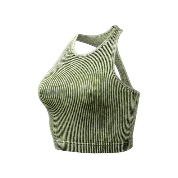 XFLWAM Yoga Bra for Women Ribbed Tank Tops for Women Summer Seamless Rib Knit Camisole Strappy Racerback Cropped Tank Top