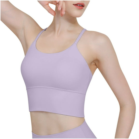 XFLWAM Yoga Bra for Women Summer Scoop Neck Crop Top Spaghetti Strape Workout Camisole Solid Color Bra Gym Athletic Underwear