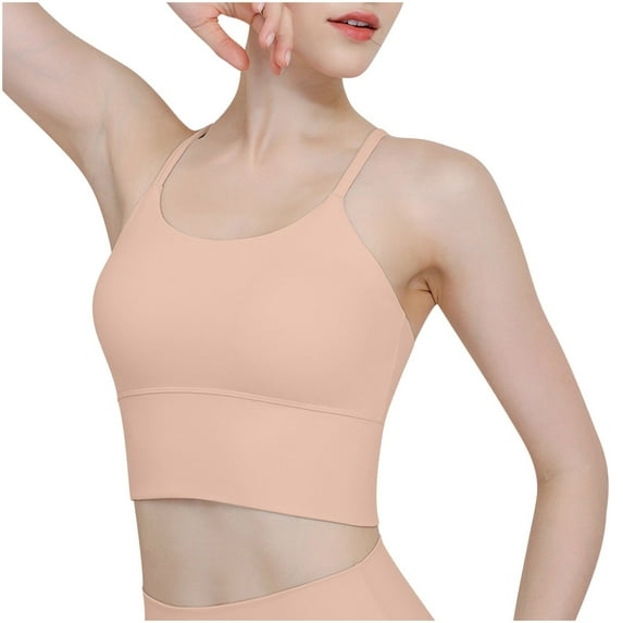 XFLWAM Yoga Bra for Women Summer Scoop Neck Crop Top Spaghetti Strape Workout Camisole Solid Color Bra Gym Athletic Underwear