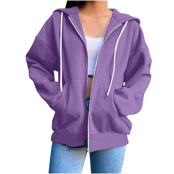 XFLWAM Zip Up Hoodie Women Oversized Y2k Sweatshirt Casual Long Sleeve Jacket Lightweight Fall Hoodies with Pockets Pink M