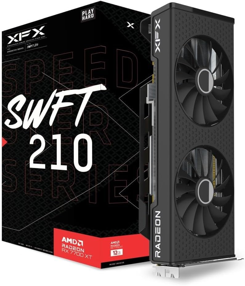 XFX RX-77TSWFTFA Speedster SWFT210 Radeon RX 7700XT Gaming Graphics Card with 12GB GDDR6 HDMI 3xDP, AMD RDNA 3