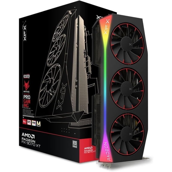 XFX RX-97TMARGBA Mercury AMD Radeon RX 9070XT OC Magnetic Air Edition with RGB 16GB GDDR6 HDMI 3xDP, AMD RDNA 4