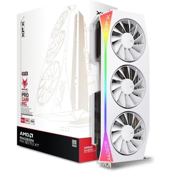 XFX RX-97TRGBBW9 Mercury AMD Radeon RX 9070XT OC Gaming White Edition with RGB 16GB GDDR6, HDMI 3xDP, AMD RDNA 4