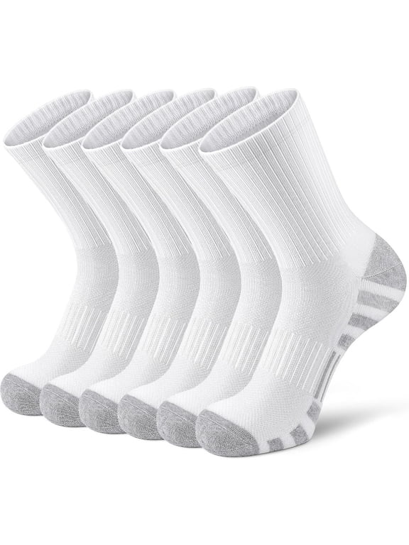 Men's Athletic Crew Socks 6Pack, Cushioned Arch Support Breathable Sport Socks