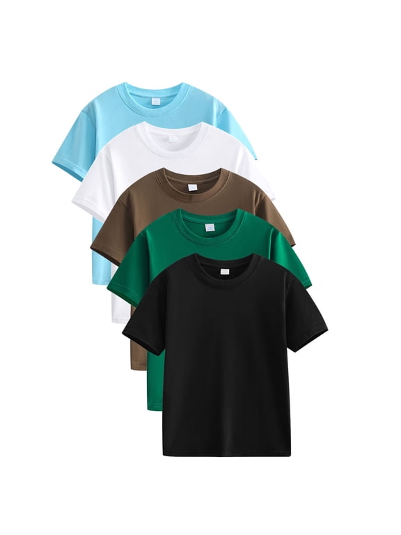 5 Pack Children top Shirts Short Sleeve Shirt Soft Cotton Basic Tees Kids Tshirts Solid Summer Round-Neck Top T-Shirt