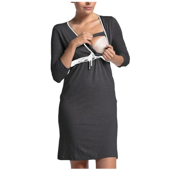 XFYSSS Casual Dresses for Women Pregnant Women Delivery Clothes Short Sleeved Open Breastfeeding Clothes Pregnant Women's Skirts 3/4 Sleeved Round Neck Lace Dresses