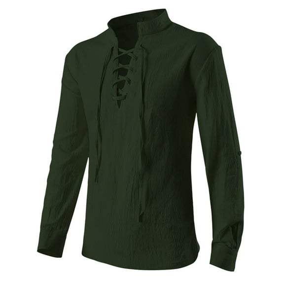 XFYSSS Casual Fashion Men's Standing Collar Long Sleeved Tie With Adjustable Sleeve Length T-Shirt Top Long Sleeve Stand-up Collar Blouse & Shirt