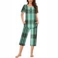 thumbnail image 1 of XFYSSS Casual Fashion Women's Button Pleated Round Neck Lattice Print Short Sleeve Sleepshirt And Seven Quarter Pants Sets Loungewear Pajamas With Pockets, 1 of 1