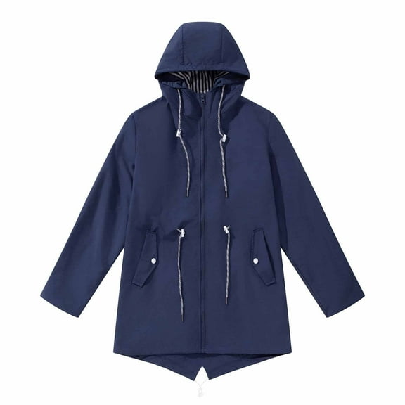 XFYSSS Casual Fashion Women's Solid Color Outdoor Hooded Waterproof Mid Length Windbreaker Jacket Long Sleeve Hooded Casual Outwear & Jackets