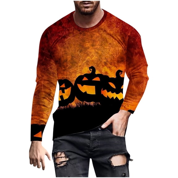 XFYSSS Casual Fashionable Men's Halloween Element Printed Pullover T-Shirt Long Sleeve Round-Neck Blouses & Shirts Men Polyester Blouse