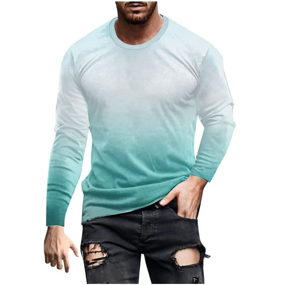 XFYSSS Casual Fasion Men's Gradient Element 3D Printed Long Sleeved Round Neck Pullover T-Shirt Top Long Sleeve Round-Neck Blouses & Shirts